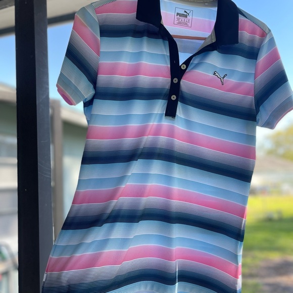 Puma Blue and Pink Striped Gradient Polo Size Medium MSP$50 - Picture 6 of 16